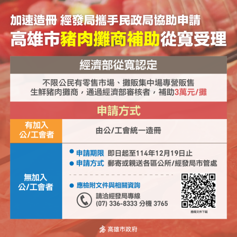 為加速從寬受理豬肉攤商補助申請 高市府經發局攜手民政局全面造……