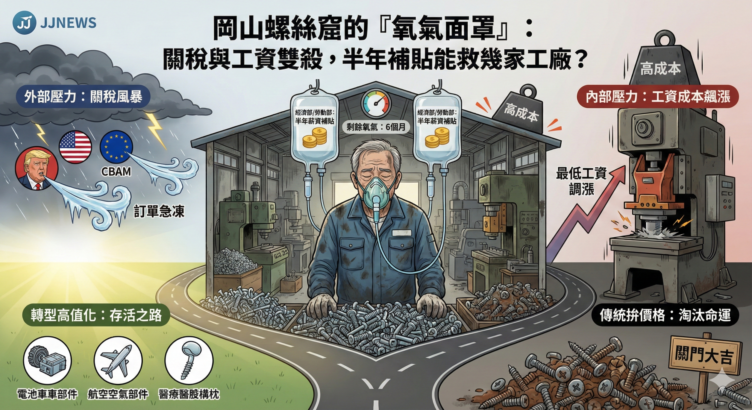 岡山螺絲窟的「氧氣面罩」:關稅與工資雙殺 半年補貼能救幾家工……