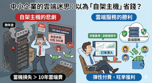 中小企業的雲端迷思：以為「自架主機」省錢？跨年一當機，賠的錢……