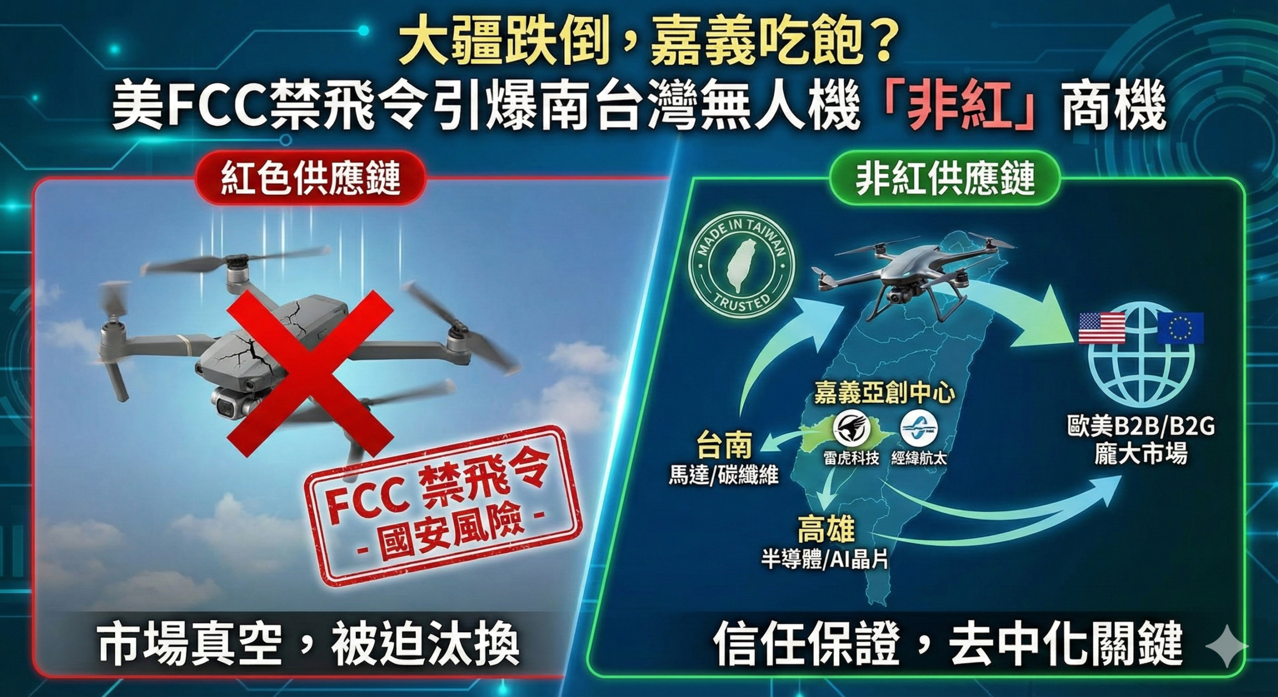 大疆跌倒，嘉義吃飽？美FCC禁飛令引爆南台灣無人機「非紅」商機