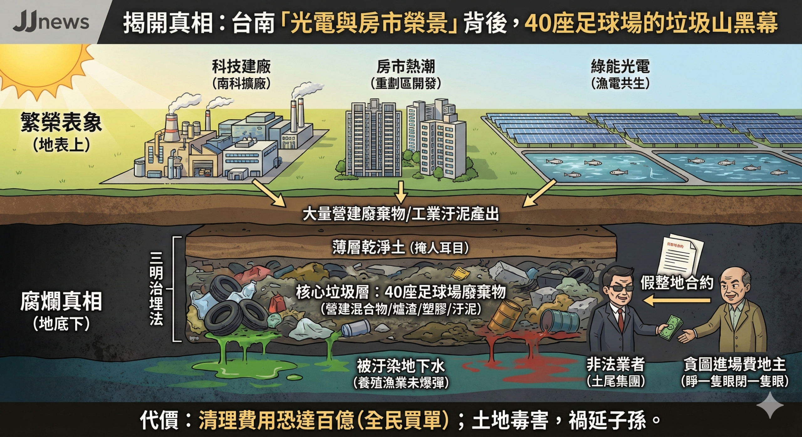 台南光電與房市榮景背後,竟是 40 座足球場的垃圾山?揭開「假整地、真埋毒」的黑色產業鏈