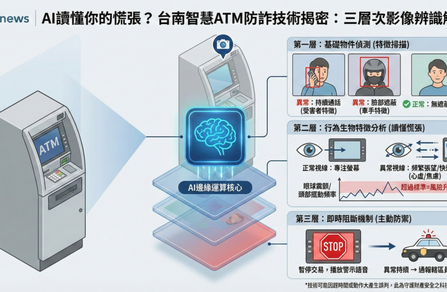 AI 讀懂你的慌張？台南導入 70 台智慧 ATM，影像辨識防詐技術揭……
