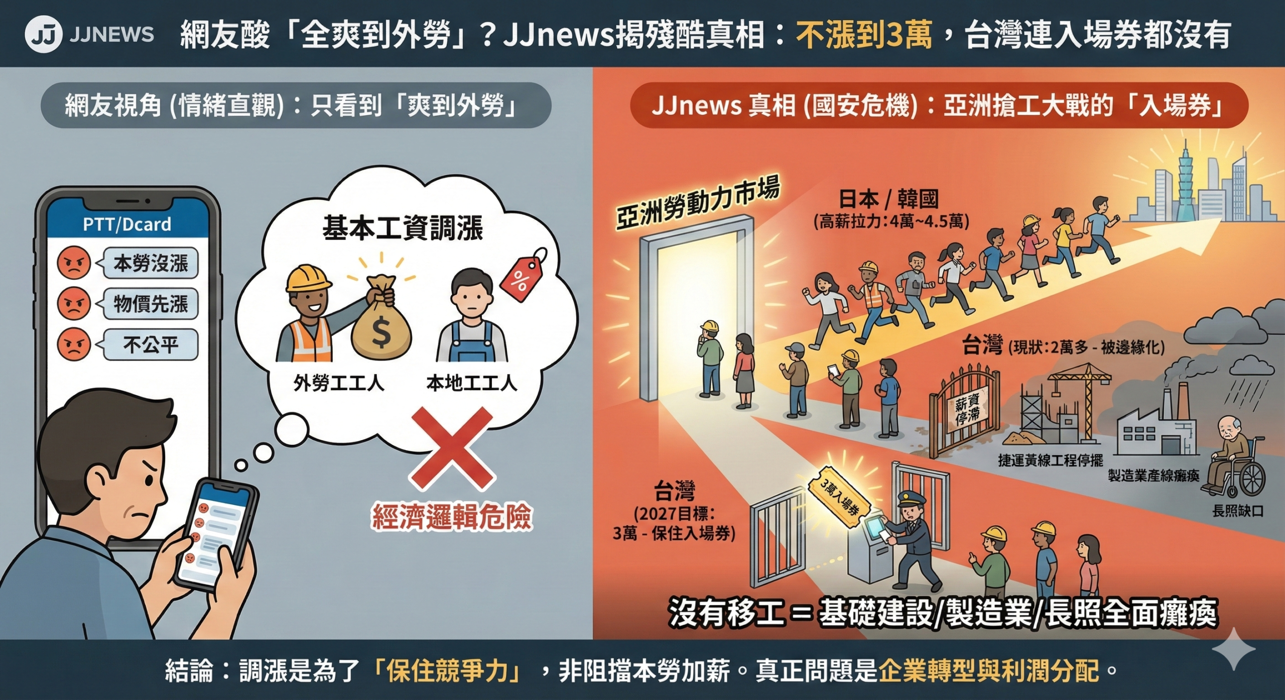 網友酸「全爽到外勞」？揭殘酷真相：不漲到 3 萬，台灣連入場券都沒有