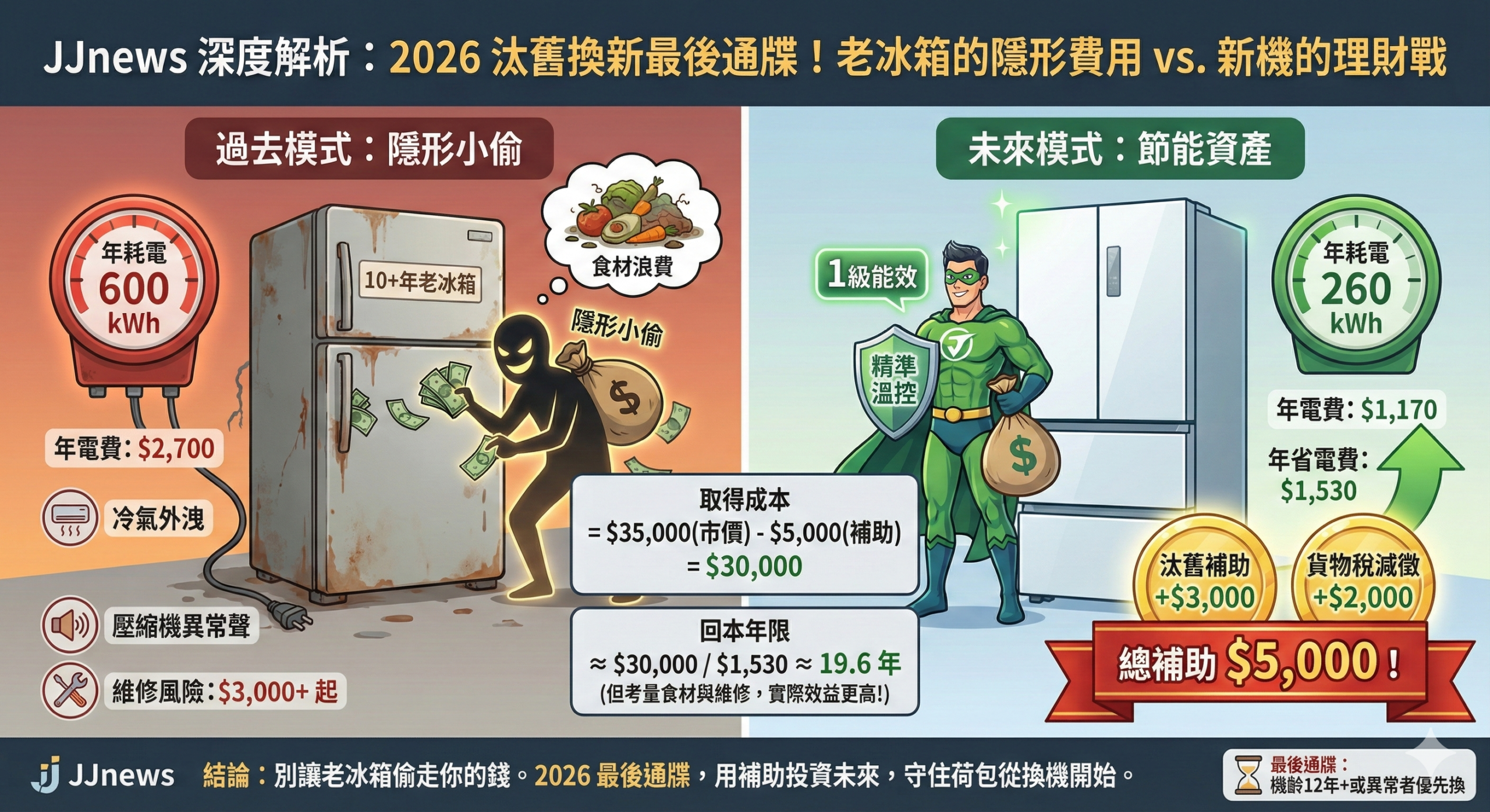 2026 汰舊換新最後通牒!老冰箱偷走的電費與 5,000 元補助的理財……