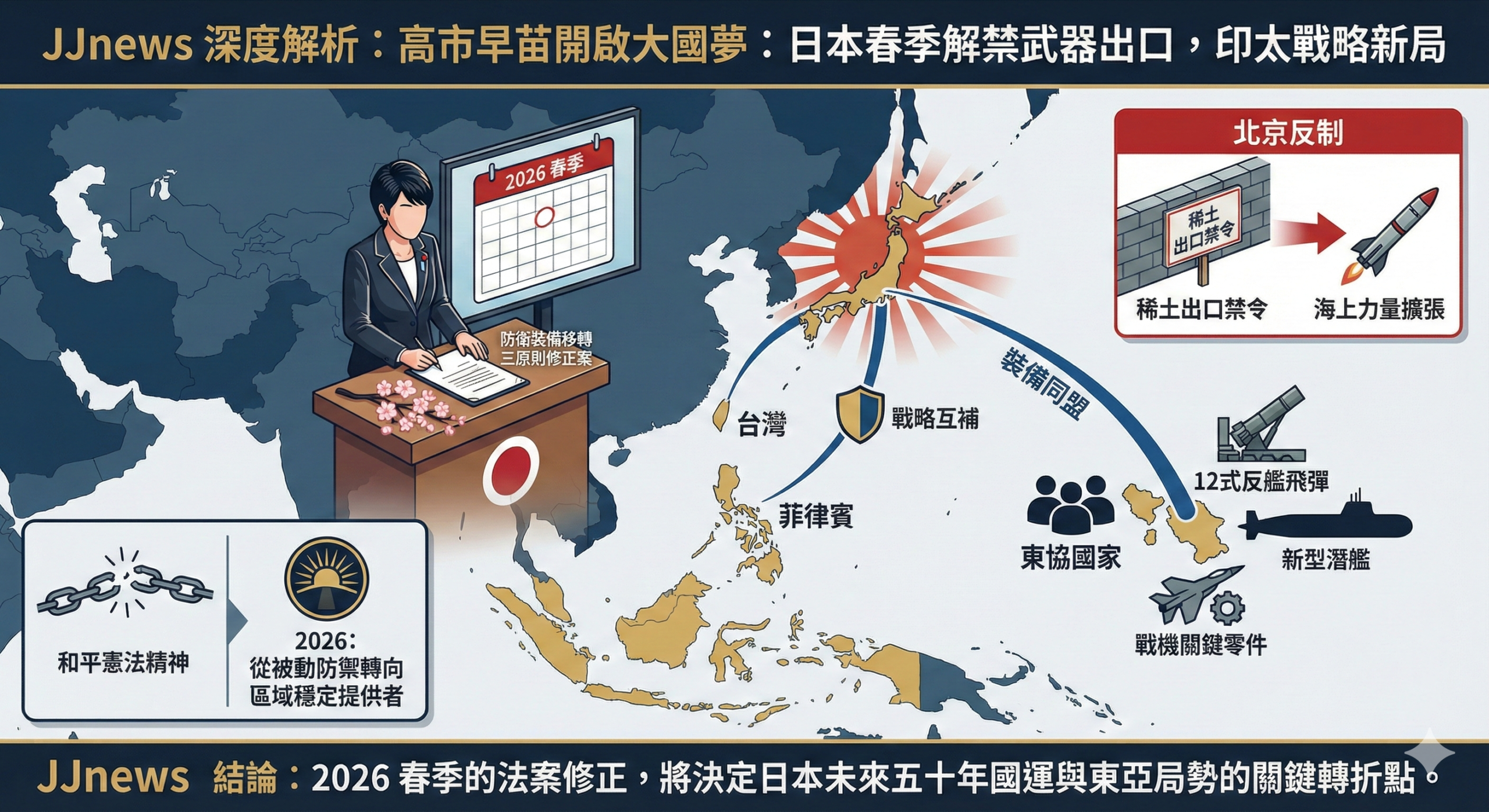 高市早苗開啟大國夢:日本計畫春季解禁武器出口 引發印太戰略版……