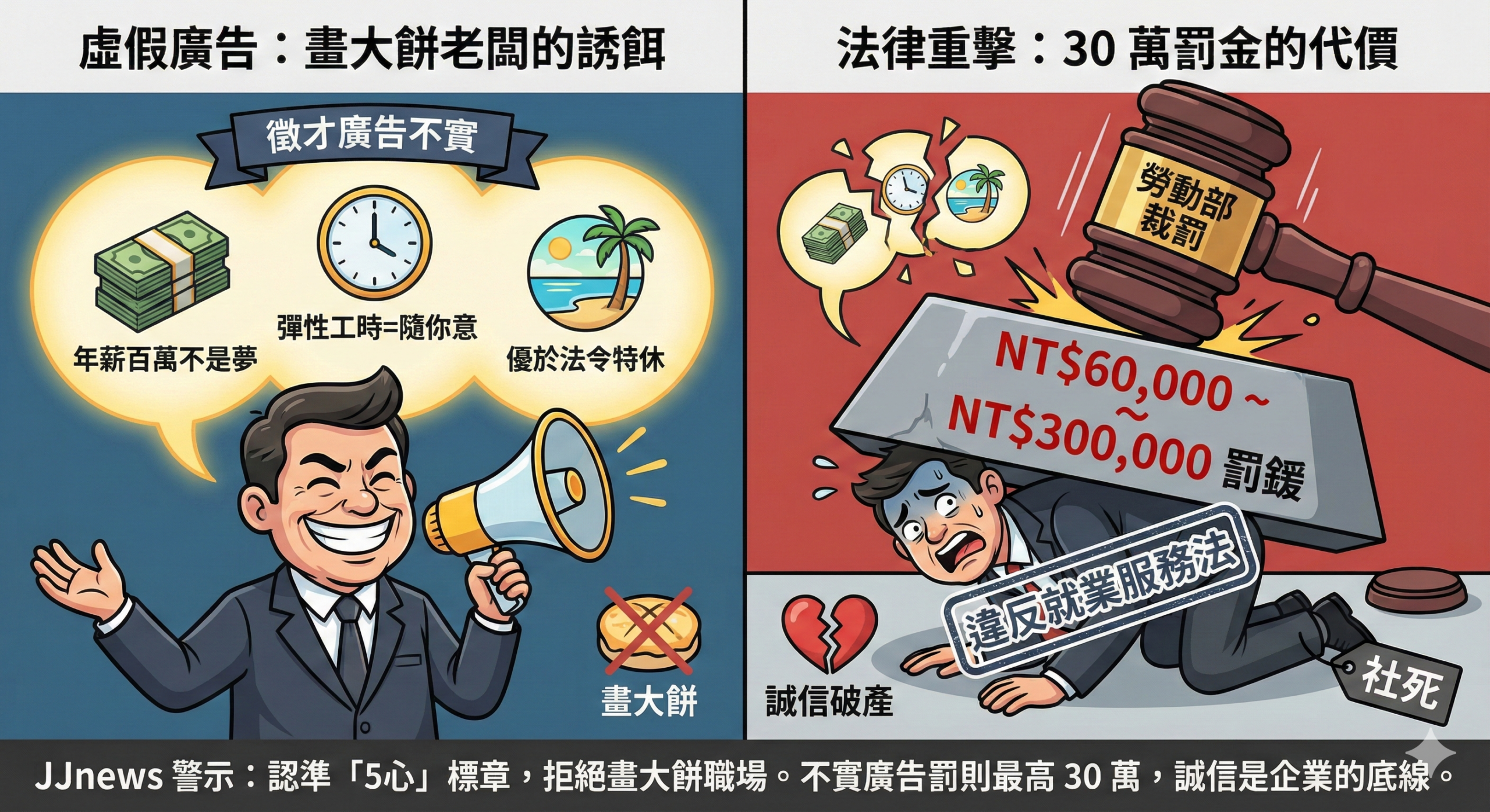 拒絕「福利詐騙」!勞動部 30 萬罰金重擊畫大餅老闆:2026 找工……