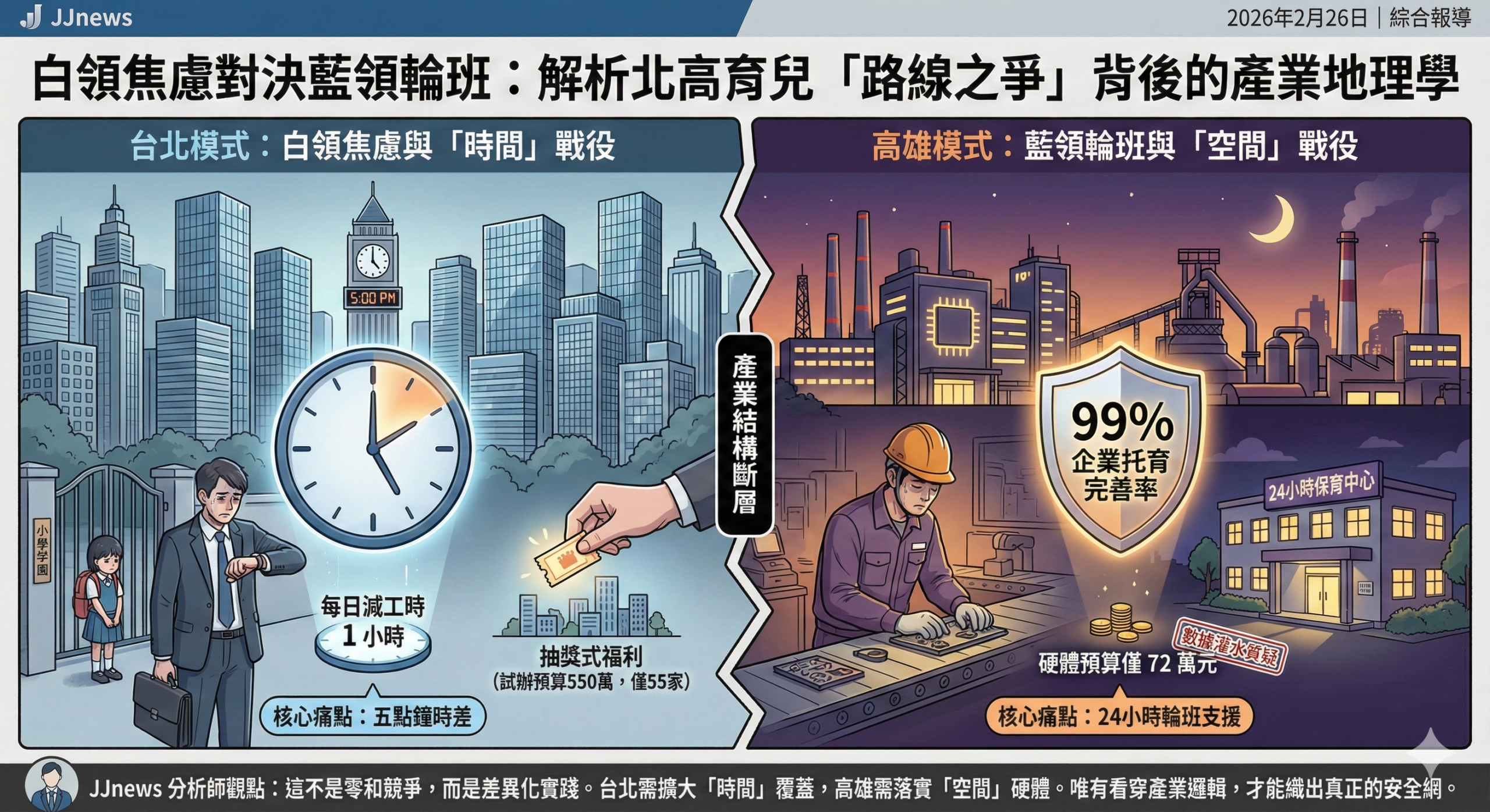 白領焦慮對決藍領輪班：解析北高育兒「路線之爭」背後的產業地理……