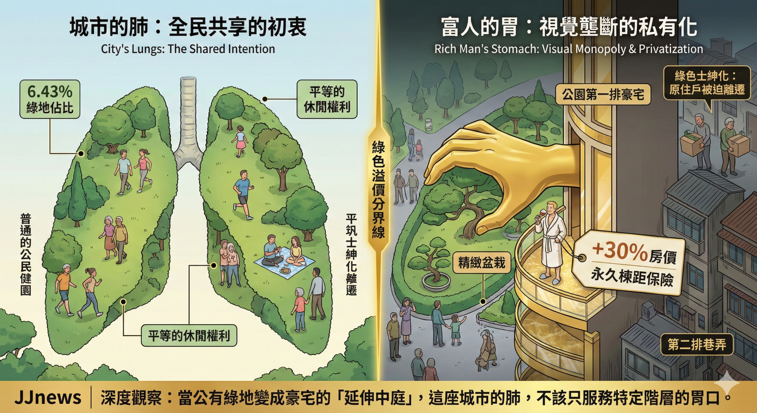 城市的肺，富人的胃？揭密高雄「綠色溢價」：為什麼公園第一排的房子，比隔壁條街貴 30%？