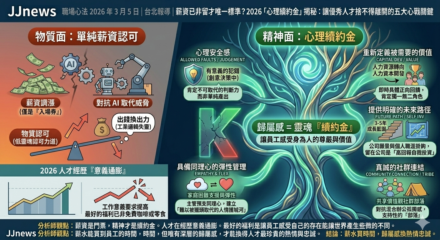 薪資已非留才唯一標準？2026「心理續約金」揭秘：讓優秀人才捨不……