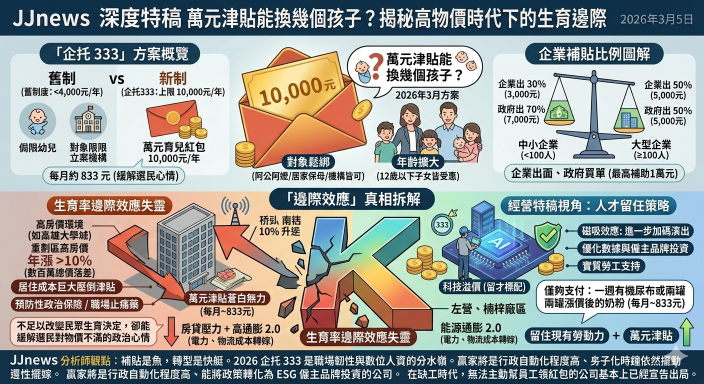 萬元津貼能換幾個孩子？2026 勞動部「企托 333」上路，揭秘高物……