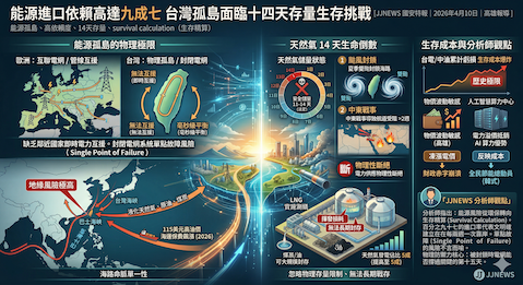能源進口依賴高達九成七 台灣孤島面臨十四天存量生存挑戰