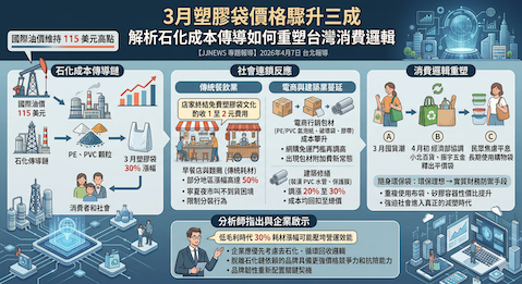 3月塑膠袋價格驟升三成 解析石化成本傳導如何重塑台...