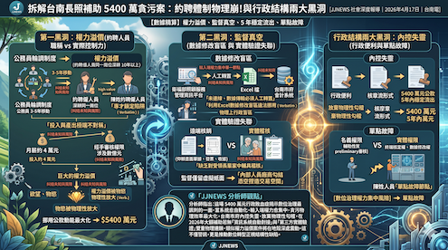 拆解台南長照補助 5400 萬貪污案：約聘體制物理崩塌與行政結構兩……