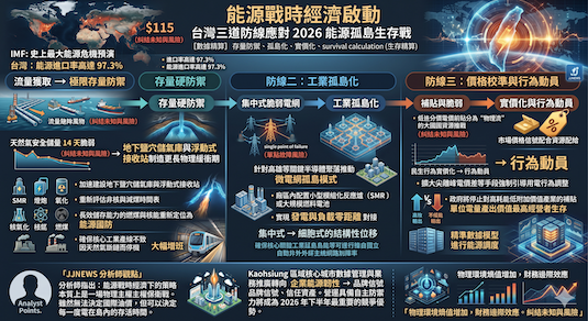 能源戰時經濟啟動 台灣三道防線應對 2026 能源孤島生存戰