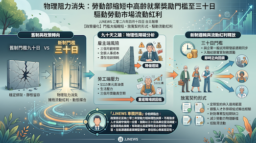 勞動部縮短中高齡就業獎勵門檻至三十日 驅動勞動市場流動紅利