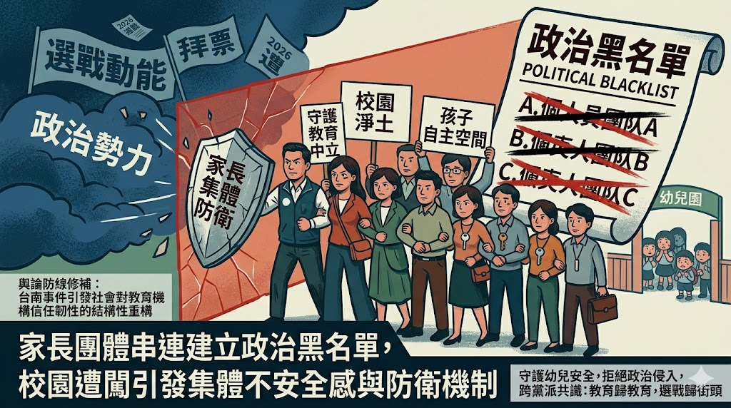 家長團體串連建立政治黑名單，校園遭闖引發集體不安全感與防衛機……