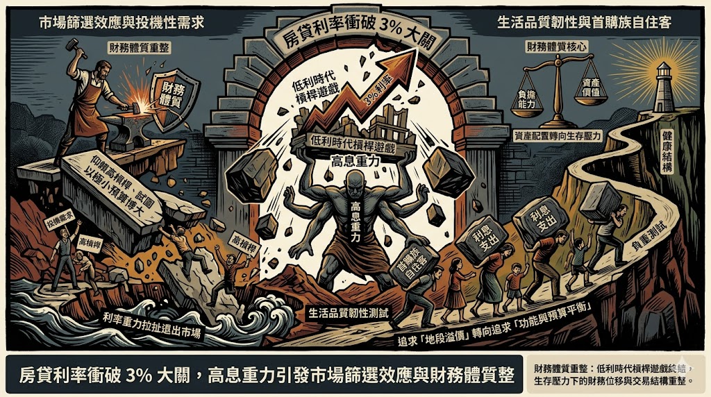 房貸利率衝破 3% 大關，高息重力引發市場篩選效應與財務體質重整
