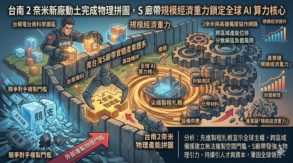 台南 2 奈米新廠動土完成物理拼圖，S 廊帶規模經濟重力鎖定全球 ……