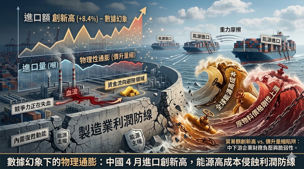 數據幻象下的物理通膨：中國 4 月進口創新高，能源高成本侵蝕利……