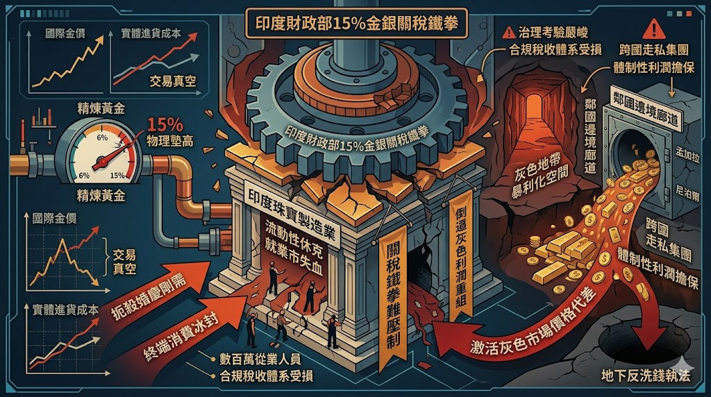 印度強築 15% 金銀關稅鐵拳，產業窒息恐倒逼走私灰色利潤重組