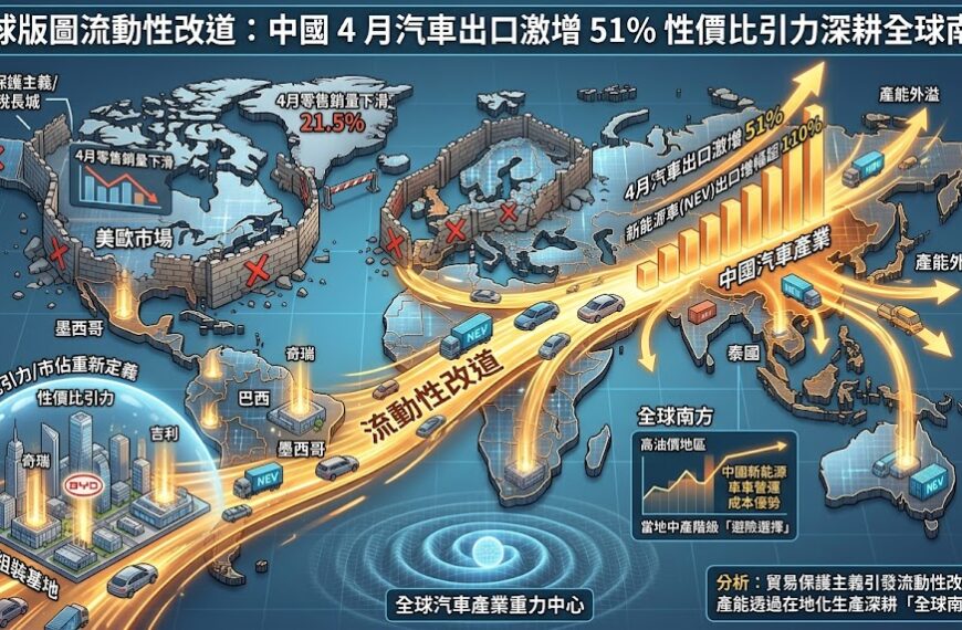 全球版圖流動性改道：中國 4 月汽車出口激增 51...
