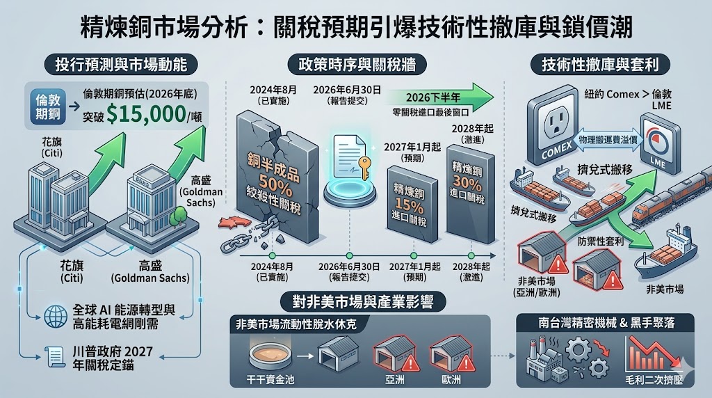 精煉銅預期 2027 年課 15% 關稅，花旗高盛唱多 15,000 美元引爆……