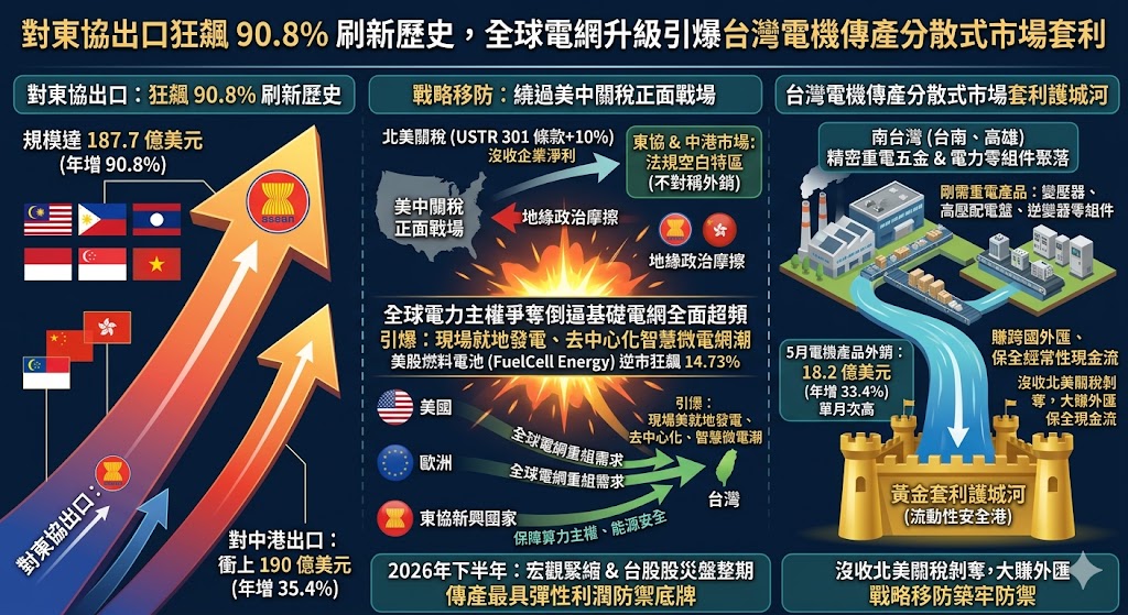 對東協出口狂飆 90.8% 刷新歷史,全球電網升級引爆台灣電機傳產……