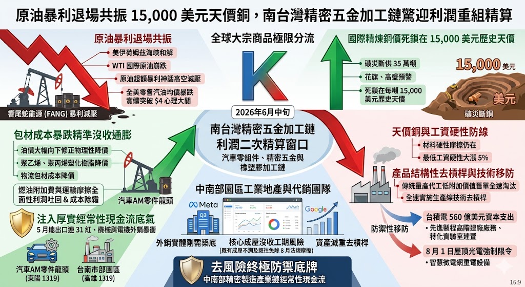 原油暴利退場共振 15,000 美元天價銅，南台灣精密五金加工鏈驚迎……