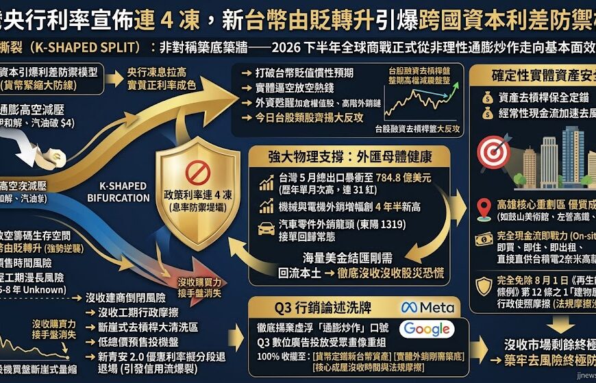 台灣央行利率宣佈連 4 凍，新台幣由貶轉升引爆跨國資本利差防禦……