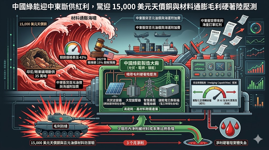 中國綠能迎中東斷供紅利,驚迎 15,000 美元天價銅與材料通膨毛利……