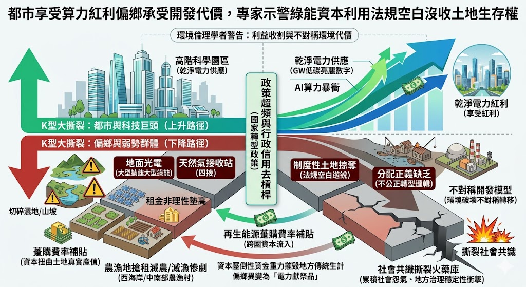都市享受算力紅利偏鄉承受開發代價，專家示警綠能資本利用法規空……