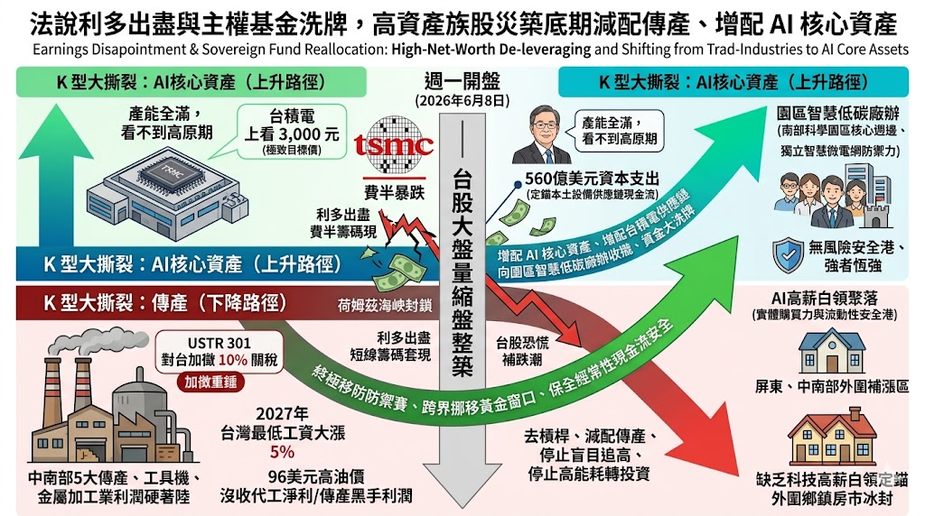 法說利多出盡與主權基金洗牌,高資產族股災築底期減配傳產、增配……