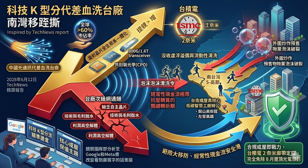 中國光通訊代差血洗台廠次級網通鏈,科技 K 型撕裂倒逼中南部高……