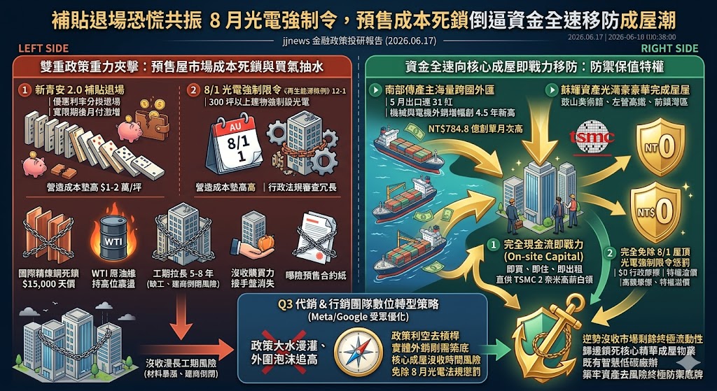 補貼退場恐慌共振 8 月光電強制限令,預售成本死鎖倒逼資金全速……