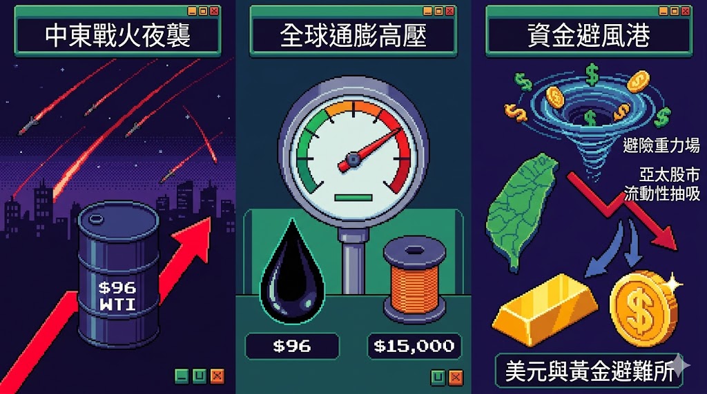 伊朗飛彈夜襲以色列引爆油價逼近 96 美元,地緣避險重力全速抽吸……