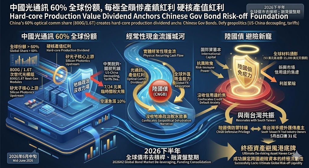 中國光通訊砸下全球 60% 份額,硬核產值紅利定錨陸國債避險底氣