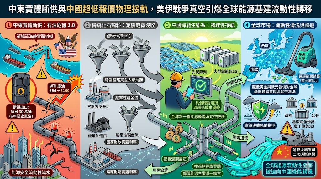 中東實體斷供與中國超低報價物理接軌，美伊戰爭真空引爆全球能源……