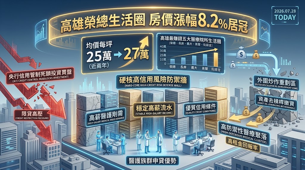 高雄榮總生活圈房價漲 8.2% 居冠，高薪醫護剛需在限貸高壓下築起……