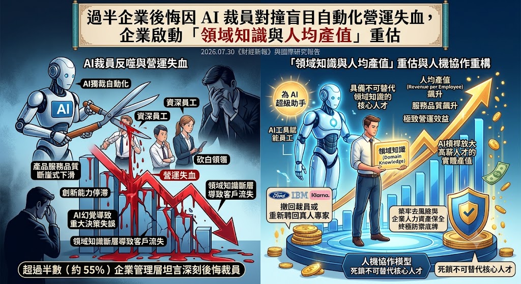 過半企業後悔因 AI 裁員對撞盲目自動化營運失血,企業啟動「領域……