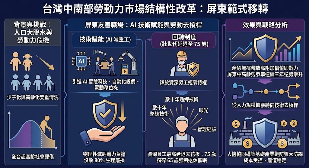AI 減重工共振回聘至 75 歲!屏東壯世代留任,人機協同築牢勞動……
