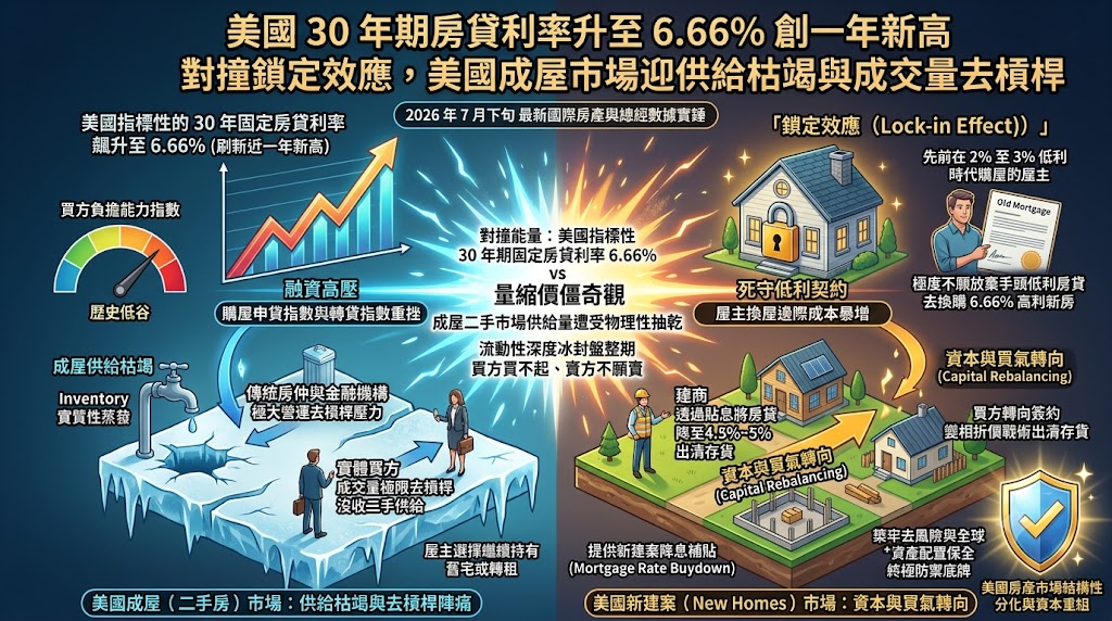 美國 30 年期房貸利率升至 6.66% 創一年新高對撞鎖定效應,美國……