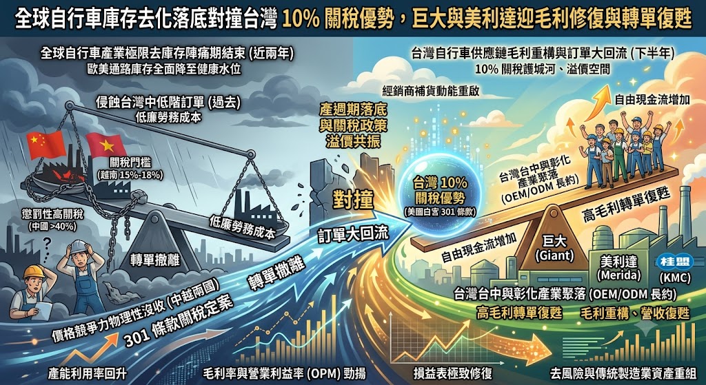 全球自行車庫存去化落底對撞台灣 10% 關稅優勢，巨大與美利達迎……