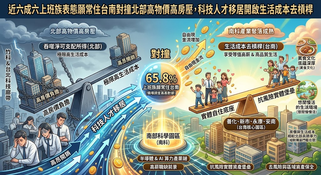 近六成六上班族表態願常住台南對撞北部高物價高房壓，科技人才移……