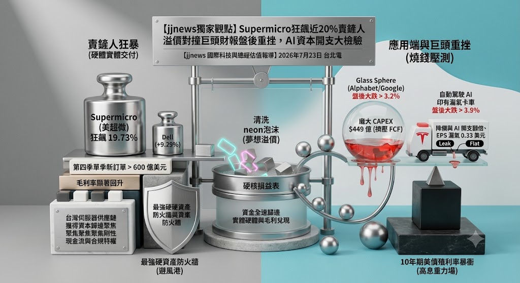 Supermicro狂飆近20%賣鏟人溢價對撞巨頭財報盤後重挫，AI資本開……