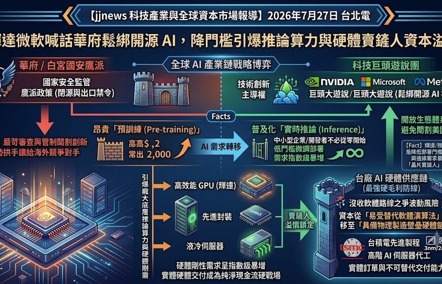 輝達微軟喊話華府鬆綁開源 AI，降門檻引爆推論算力...