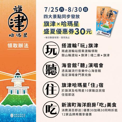 高雄「旗津X哈瑪星盛夏優惠券」7/25登場 搭船、聽歌、住宿、消費……