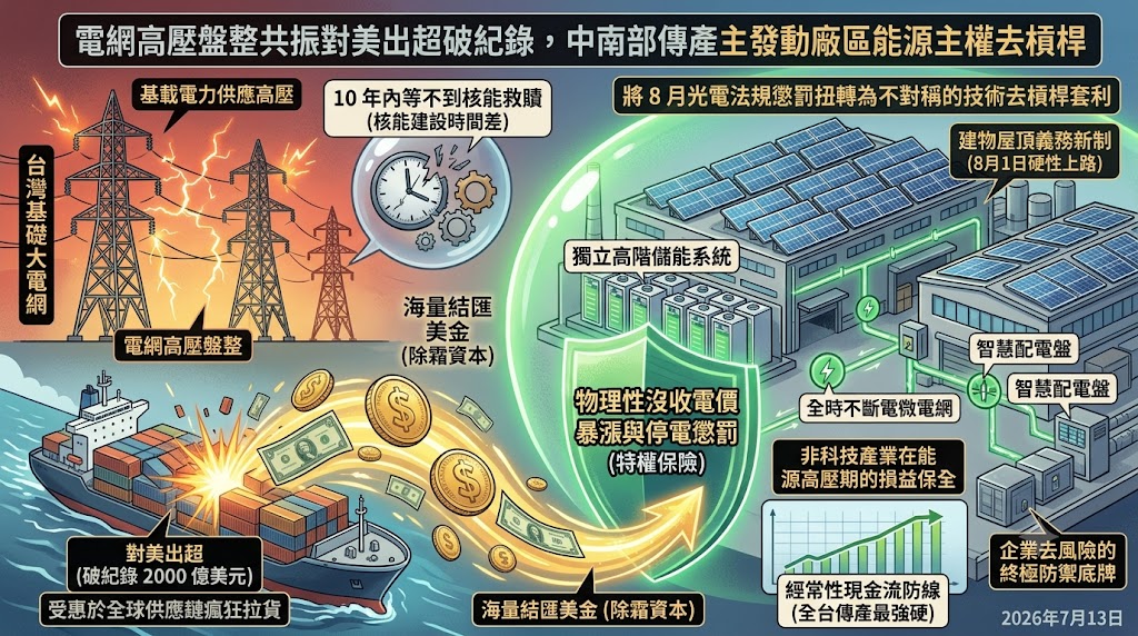 電網高壓盤整共振對美出超破紀錄，中南部傳產主發動廠區能源主權……