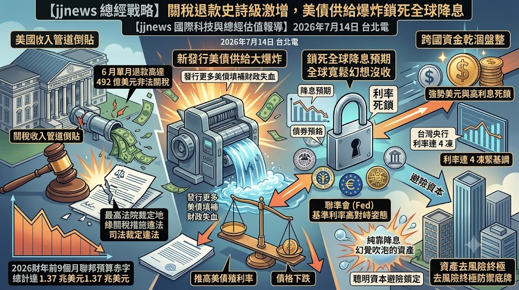 關稅退款492億美元激增財政失血,美債供給大爆炸鎖死全球貨幣降……
