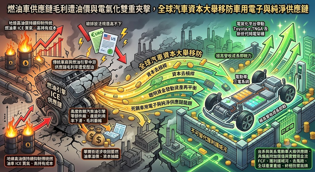 燃油車供應鏈毛利遭油價與電氣化雙重夾擊,全球汽車資本大舉移防……