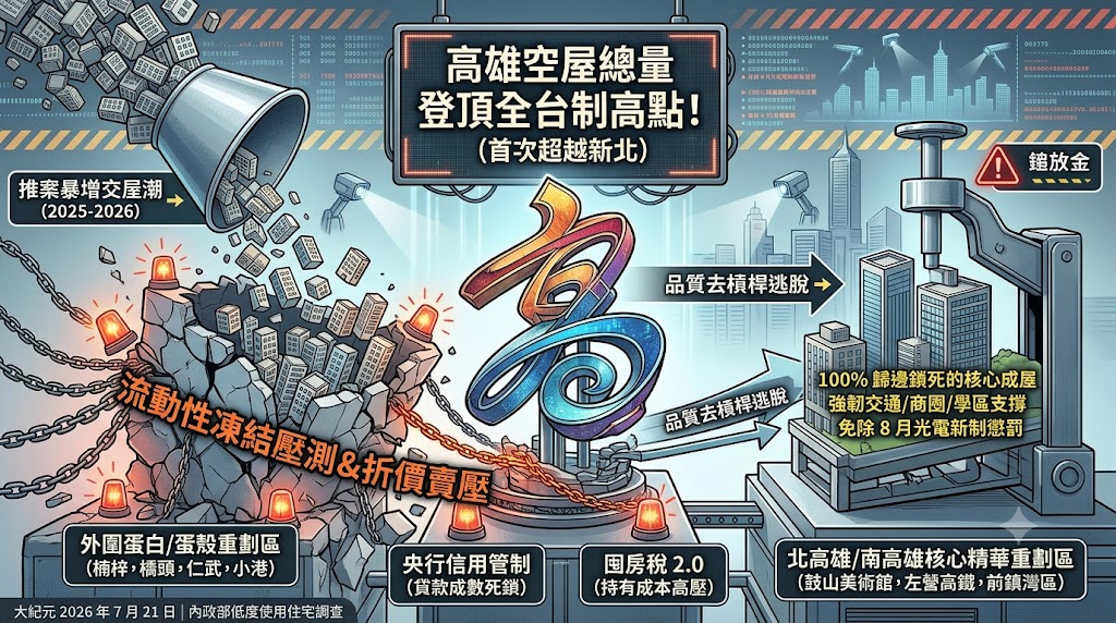 高雄空屋宅數首超新北震撼市場，外圍重劃區交屋潮引發流動性折價……